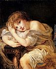Jean Baptiste Greuze 'La Jeune Fille a la colombe' - A young girl holding a dove painting
